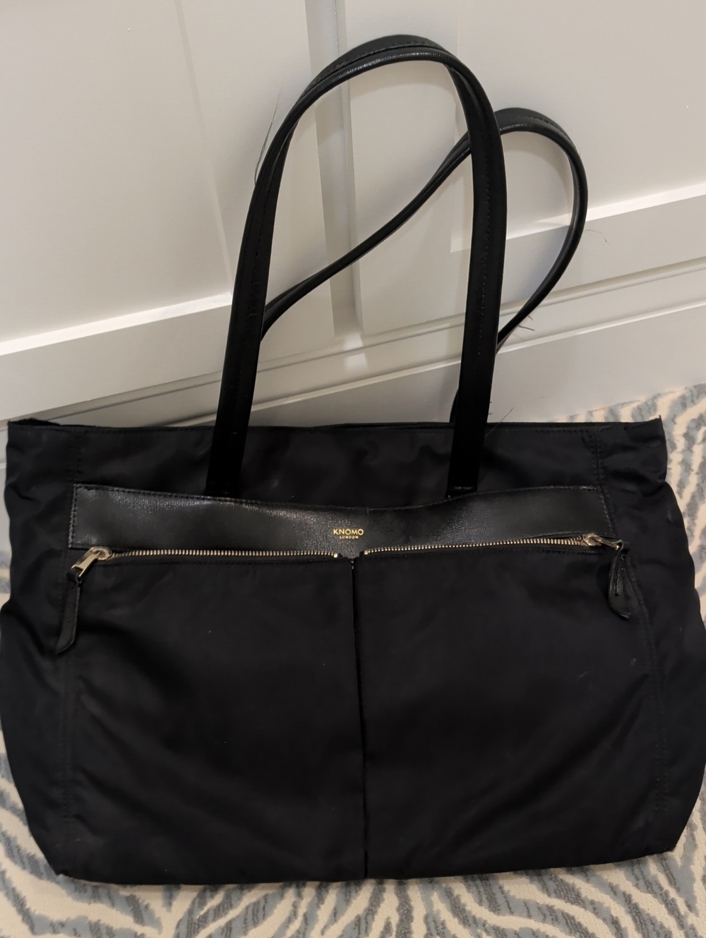 Knomo Black Laptop Tote with Front Zip Pocket